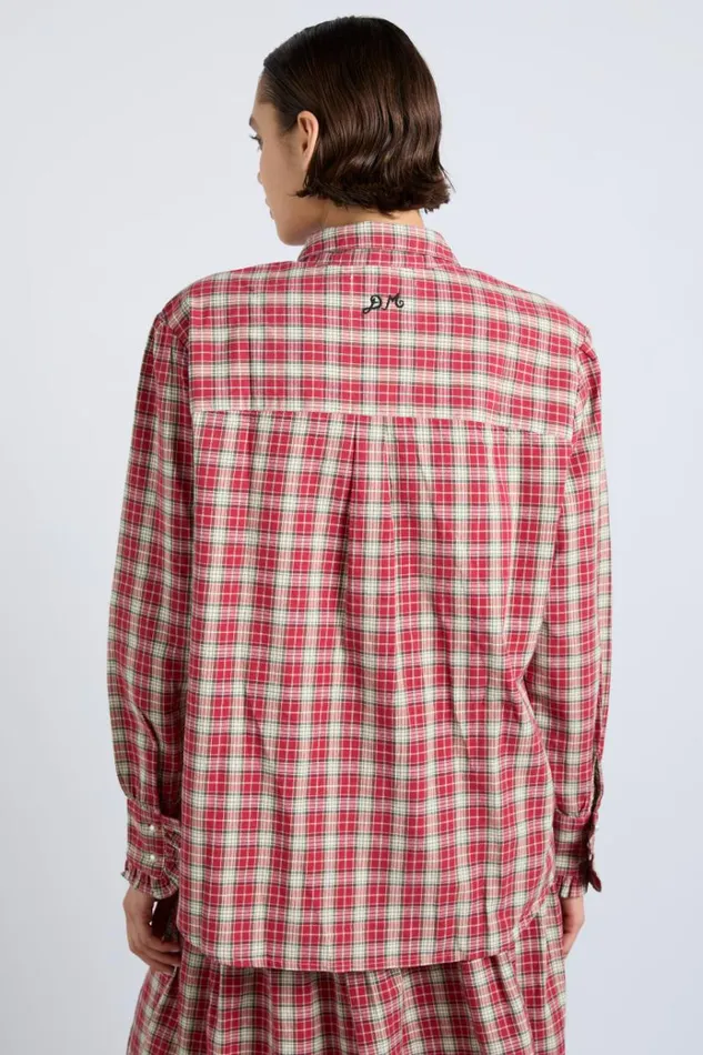 Women Coords Damson Madder Kylie Ruffle Shirt 8211 Red Check