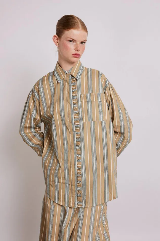 Women Coords Damson Madder Kylie Ruffle Shirt 8211 Tan Stripe