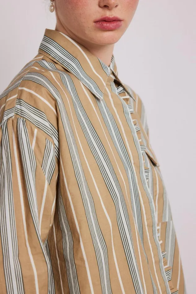 Women Coords Damson Madder Kylie Ruffle Shirt 8211 Tan Stripe