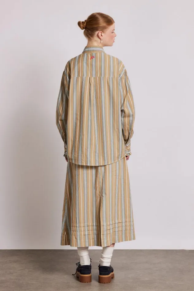 Women Coords Damson Madder Kylie Ruffle Shirt 8211 Tan Stripe