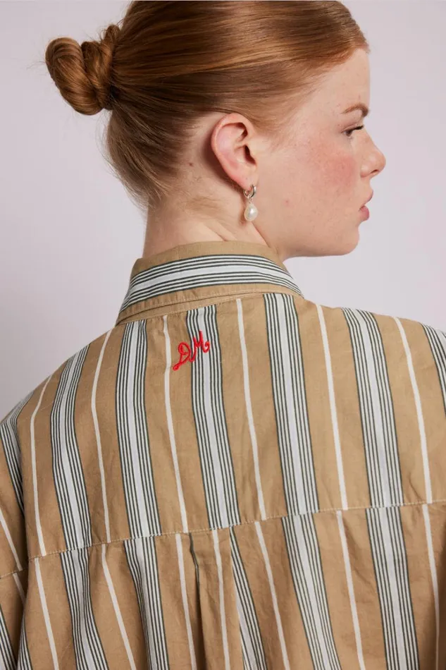 Women Coords Damson Madder Kylie Ruffle Shirt 8211 Tan Stripe