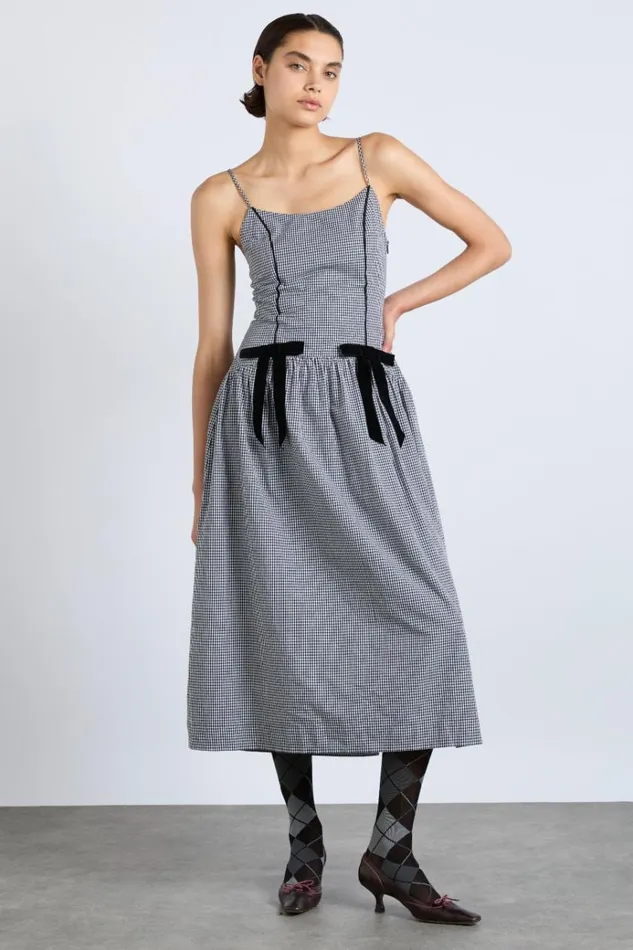 Women Coords Damson Madder Persephone Midi Dress 8211 Black Gingham