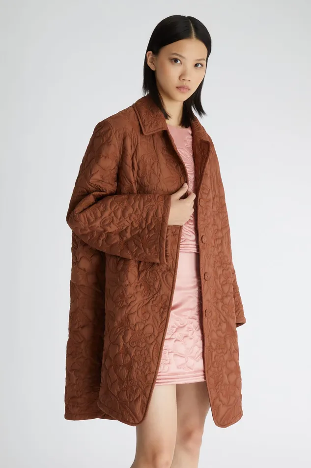 Women Coats and Down Jackets Ermanno Scervino Designer Brown Floral Quilted Down Jacket 8211 Ermanno Scervino Brown