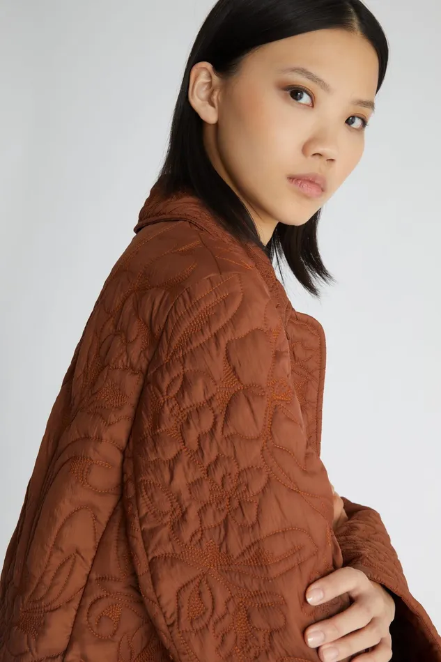 Women Coats and Down Jackets Ermanno Scervino Designer Brown Floral Quilted Down Jacket 8211 Ermanno Scervino Brown