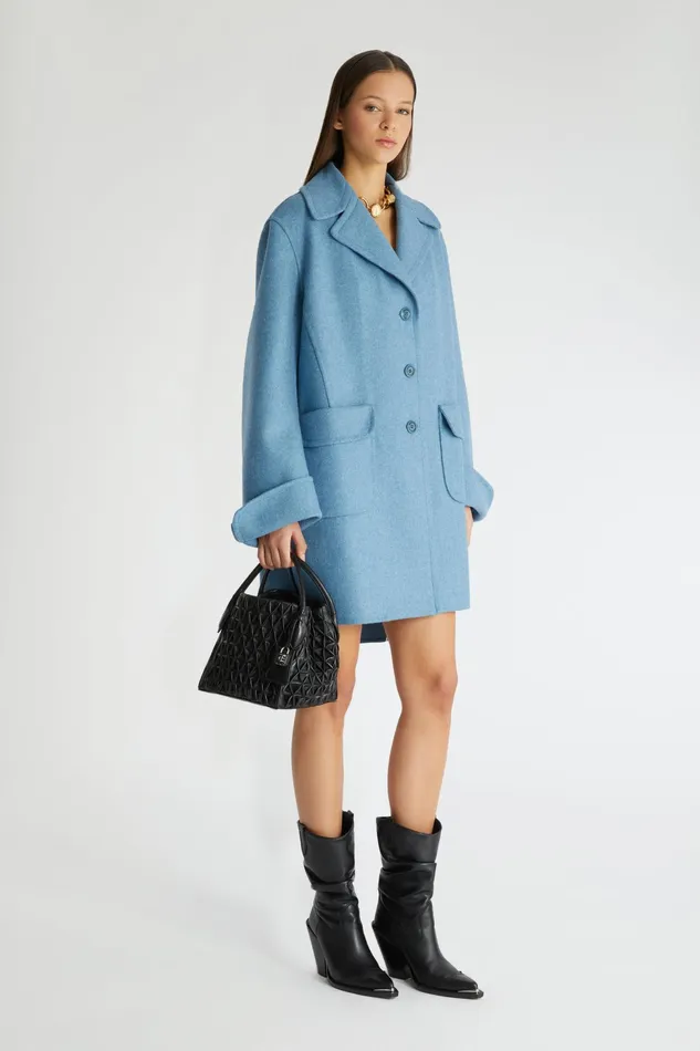 Women Coats and Down Jackets Ermanno Scervino Designer Singlebreasted Coat In Wool Blend 8211 Ermanno Scervino Light Blue