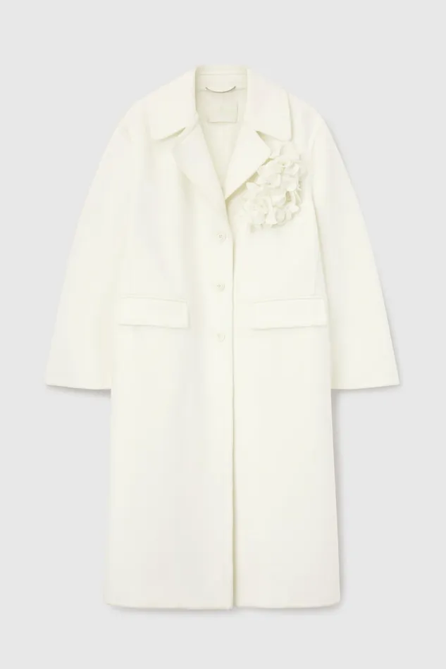 Women Coats and Down Jackets Ermanno Scervino Designer Straight Singlebreasted Coat With Floral Application 8211 Ermanno Scervino White