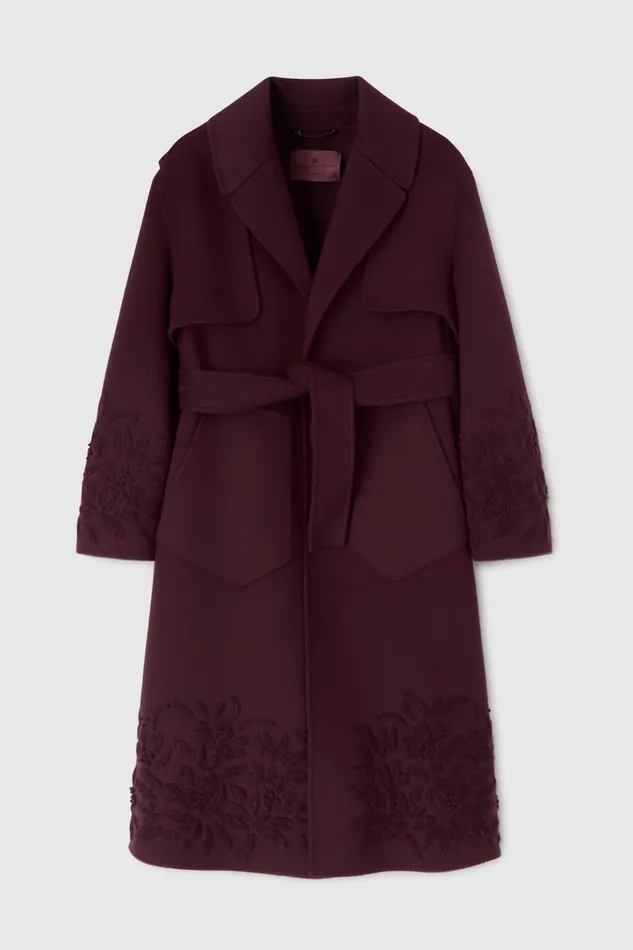 Women Coats and Down Jackets Ermanno Scervino Trench Coat With Handmade Embroidery