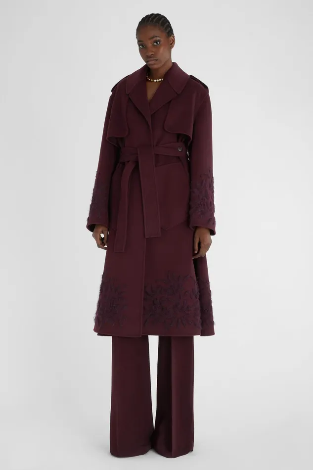 Women Coats and Down Jackets Ermanno Scervino Trench Coat With Handmade Embroidery