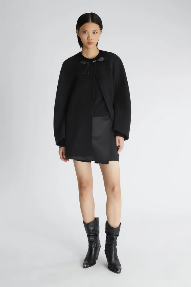 Women Coats and Down Jackets Ermanno Scervino Wool Cape With Leather Frog Black