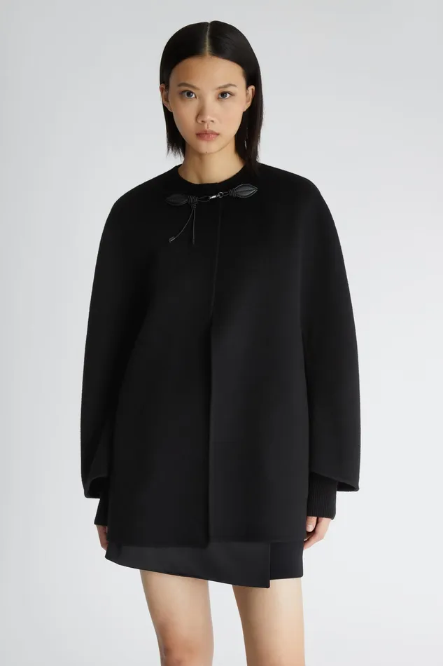 Women Coats and Down Jackets Ermanno Scervino Wool Cape With Leather Frog Black