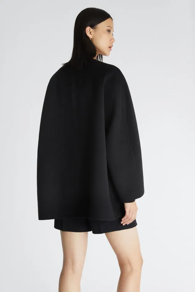 Women Coats and Down Jackets Ermanno Scervino Wool Cape With Leather Frog Black