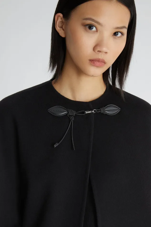 Women Coats and Down Jackets Ermanno Scervino Wool Cape With Leather Frog Black