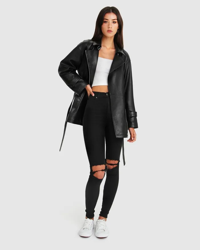 Women Coats and Jackets Belle and Bloom BFF Belted Leather Jacket