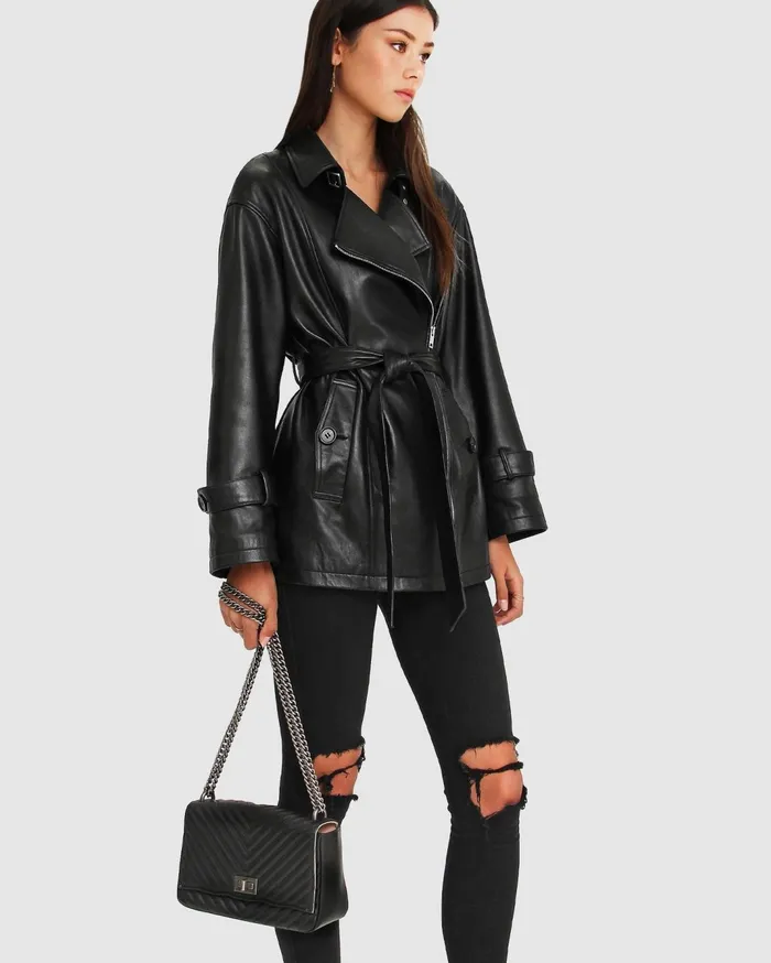 Women Coats and Jackets Belle and Bloom BFF Belted Leather Jacket