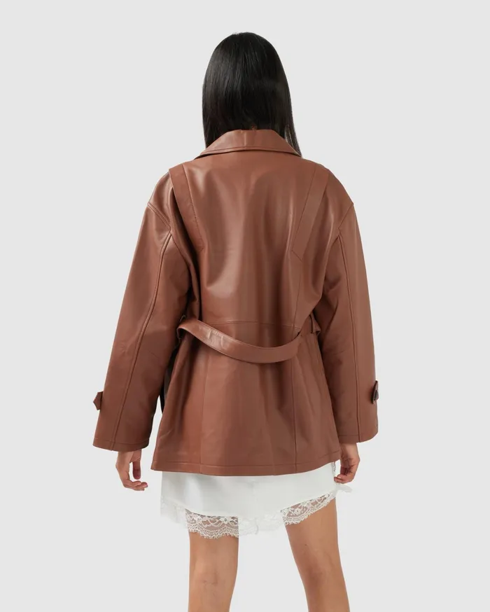Women Coats and Jackets Belle and Bloom BFF Belted Leather Jacket 8211 Brown