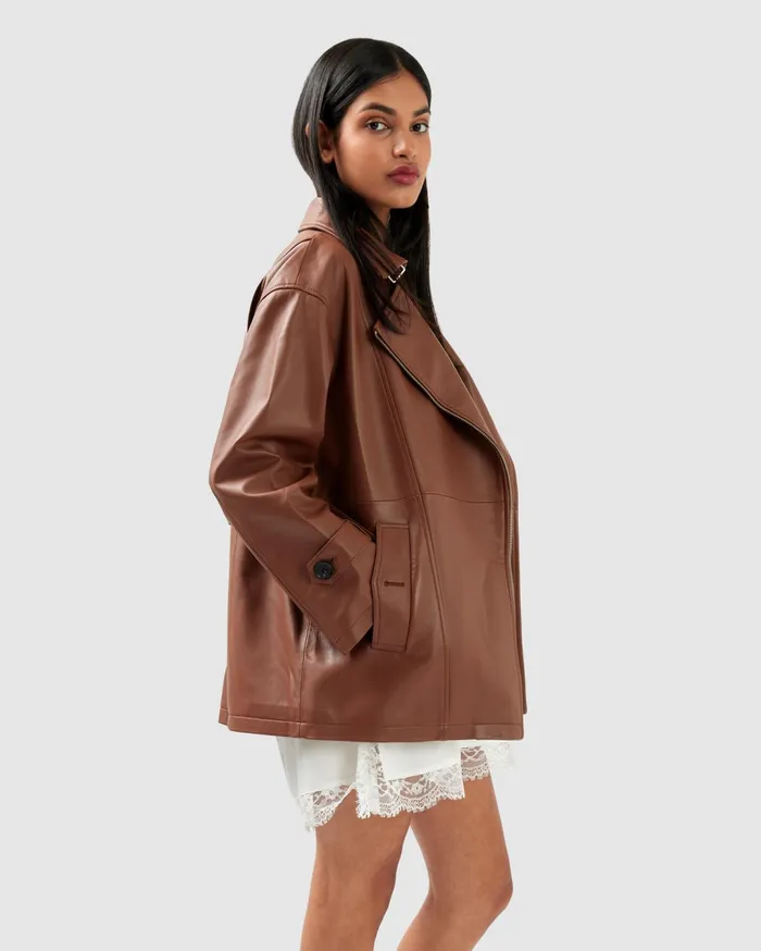 Women Coats and Jackets Belle and Bloom BFF Belted Leather Jacket 8211 Brown