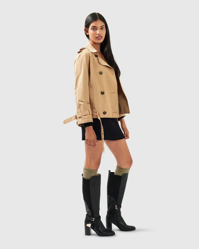 Women Coats and Jackets Belle and Bloom Cool Nights Cropped Trench Coat 8211 Khaki