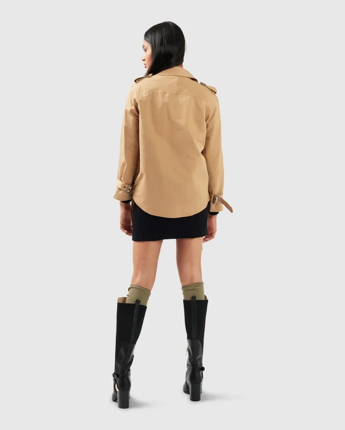 Women Coats and Jackets Belle and Bloom Cool Nights Cropped Trench Coat 8211 Khaki