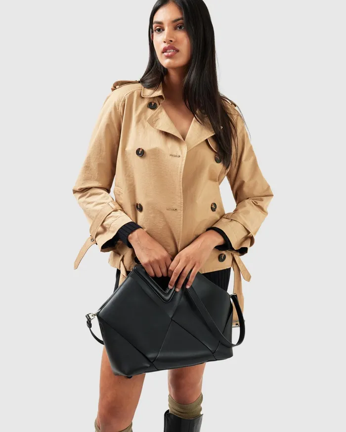 Women Coats and Jackets Belle and Bloom Cool Nights Cropped Trench Coat 8211 Khaki