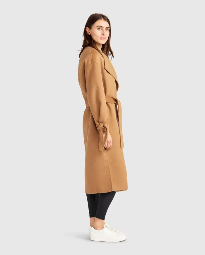 Women Coats and Jackets Belle and Bloom Head Over Heels Collarless Robe Coat 8211 Camel