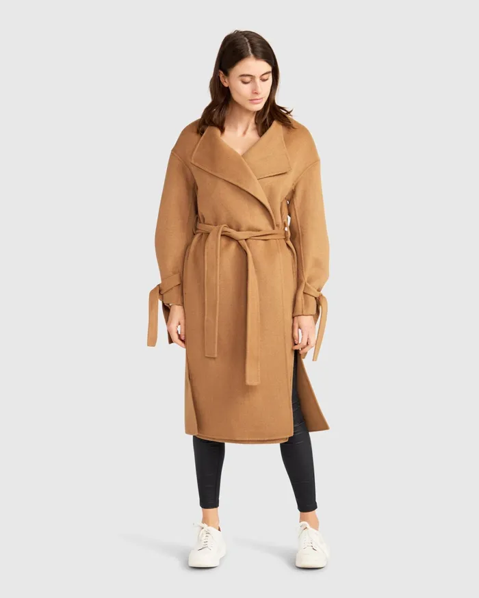 Women Coats and Jackets Belle and Bloom Head Over Heels Collarless Robe Coat 8211 Camel