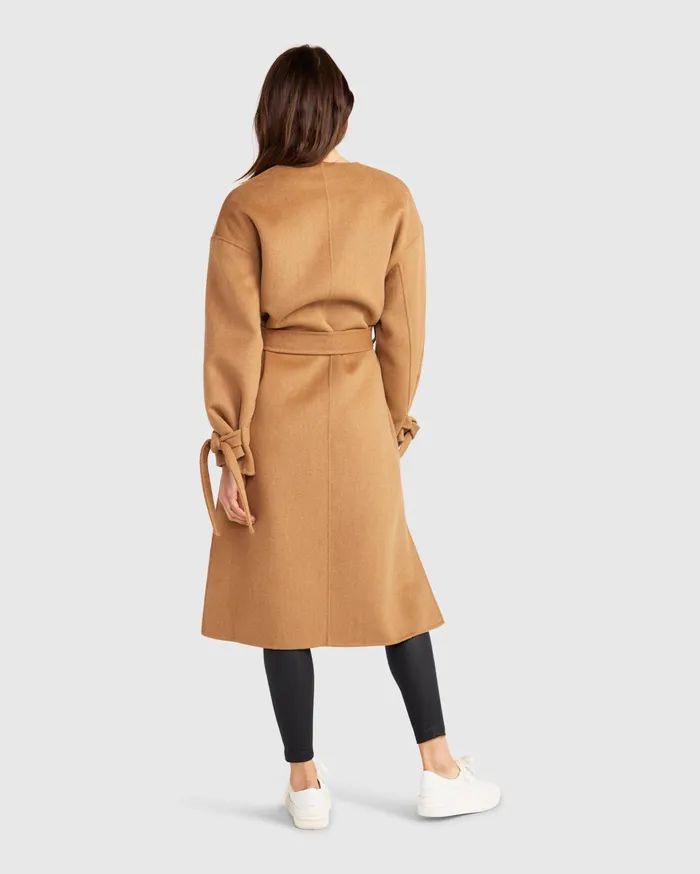 Women Coats and Jackets Belle and Bloom Head Over Heels Collarless Robe Coat 8211 Camel