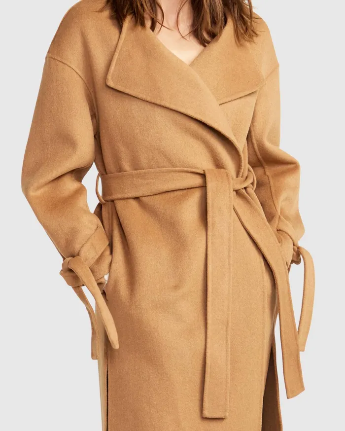 Women Coats and Jackets Belle and Bloom Head Over Heels Collarless Robe Coat 8211 Camel