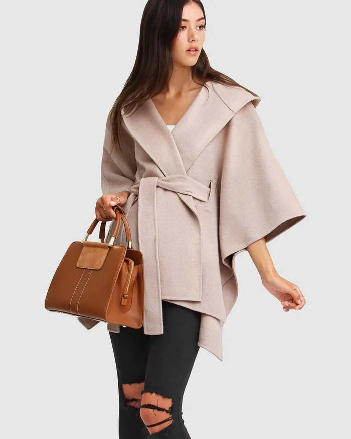 Women Coats and Jackets Belle and Bloom Jackson Landing Wool Blend Cape Coat 8211 Sand