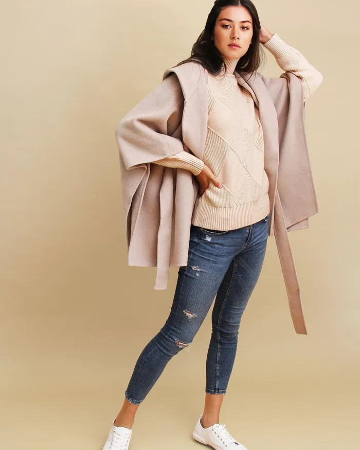 Women Coats and Jackets Belle and Bloom Jackson Landing Wool Blend Cape Coat 8211 Sand