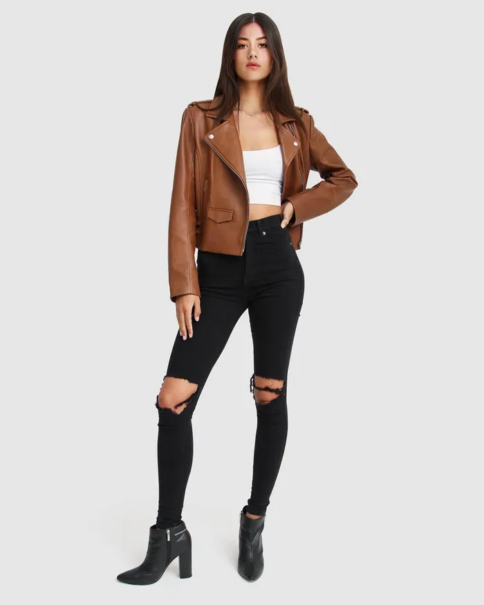 Women Coats and Jackets Belle and Bloom Just Friends Leather Jacket 8211 Brown