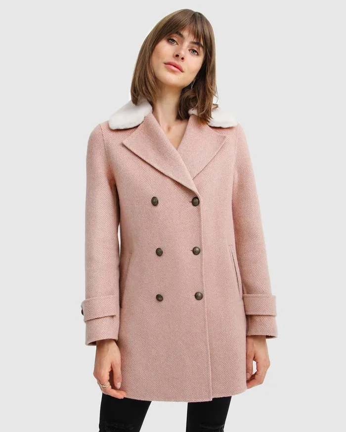 Women Coats and Jackets Belle and Bloom Liberty Sherpa Collar Wool Blend Coat 8211 Blush