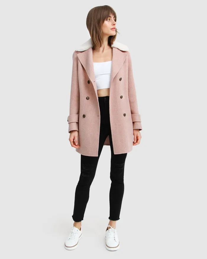 Women Coats and Jackets Belle and Bloom Liberty Sherpa Collar Wool Blend Coat 8211 Blush