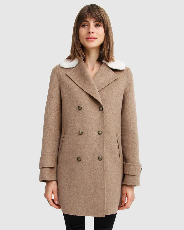 Women Coats and Jackets Belle and Bloom Liberty Sherpa Collar Wool Blend Coat 8211 Oat