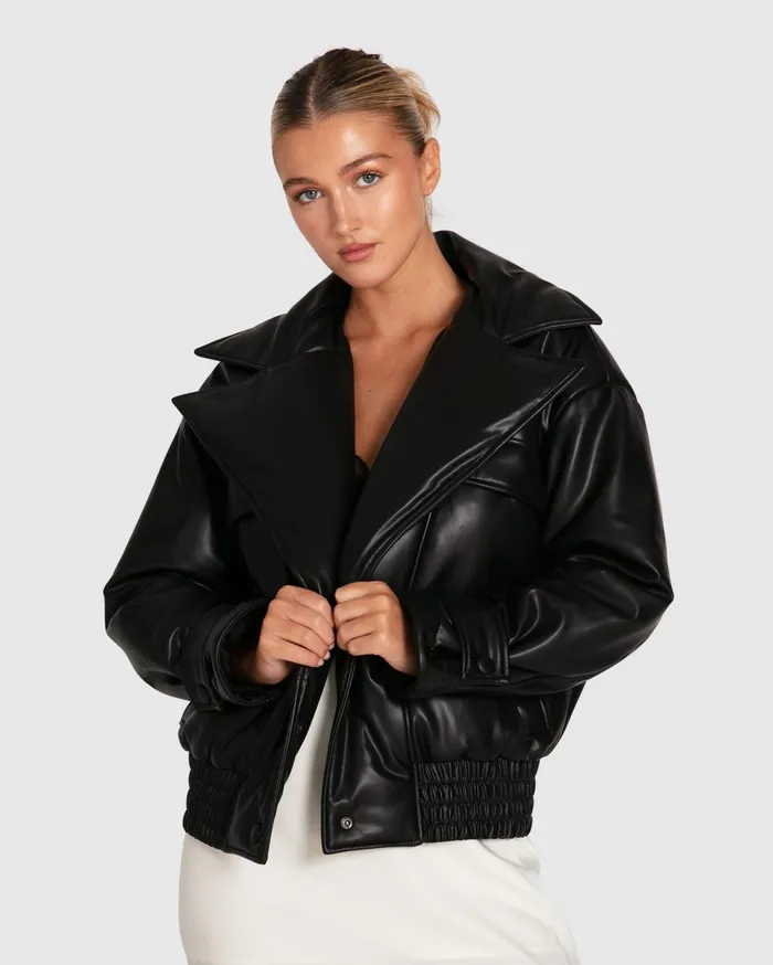 Women Coats and Jackets Belle and Bloom Love Drunk Leather Bomber 8211 Black