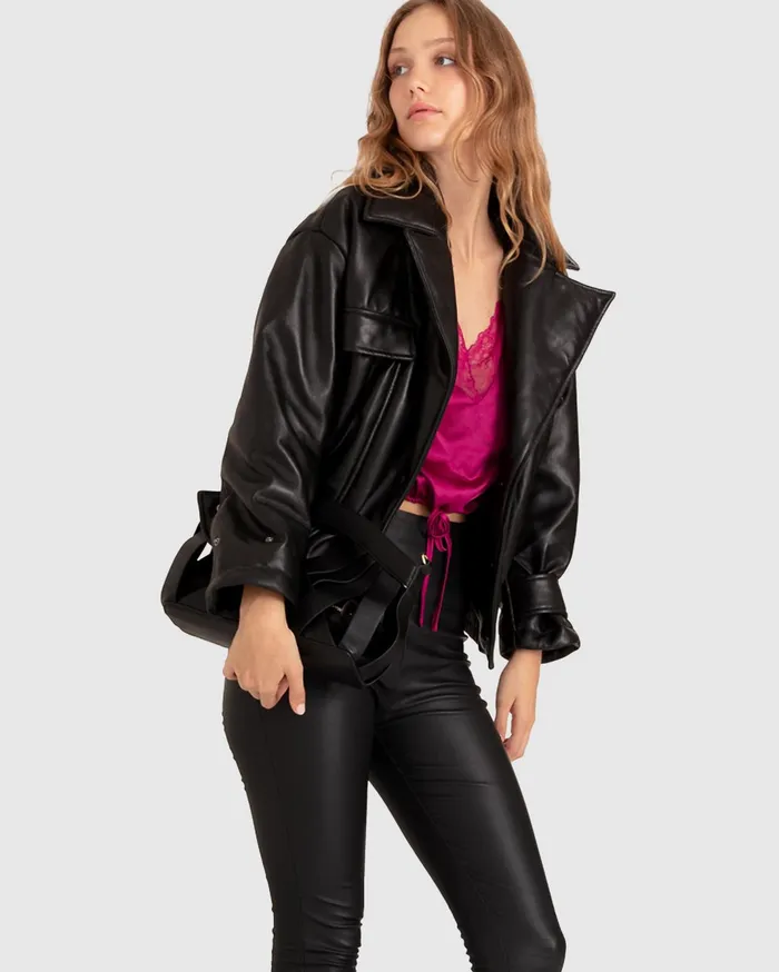 Women Coats and Jackets Belle and Bloom Love Drunk Leather Bomber 8211 Black