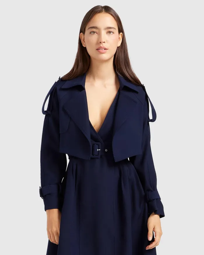 Women Coats and Jackets Belle and Bloom Manhattan Cropped Trench 8211 Navy