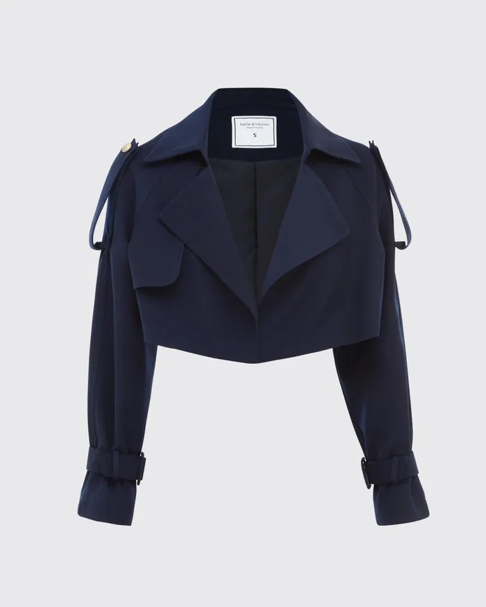 Women Coats and Jackets Belle and Bloom Manhattan Cropped Trench 8211 Navy