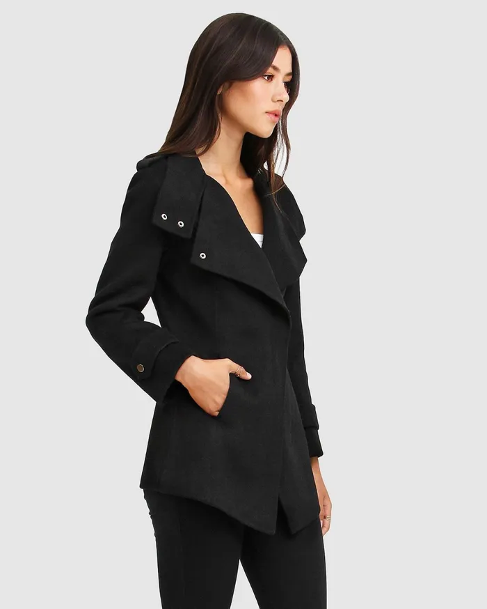 Women Coats and Jackets Belle and Bloom NEW FIT Bad Girl Wool Blend Moto Coat 8211 Black
