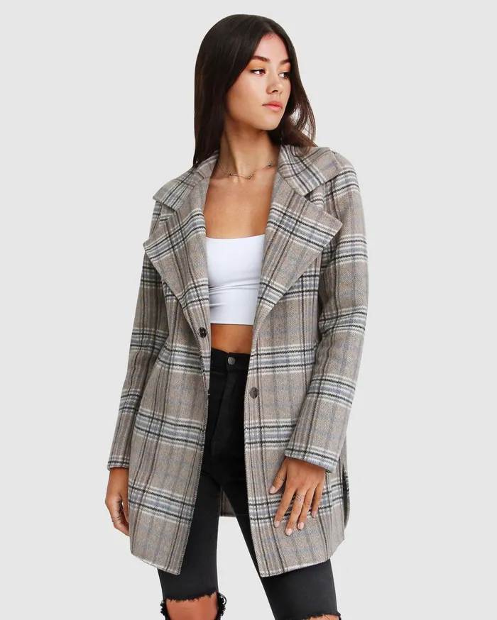 Women Coats and Jackets Belle and Bloom NEW FIT ExBoyfriend Wool Blend Oversized Jacket 8211 Oat Plaid