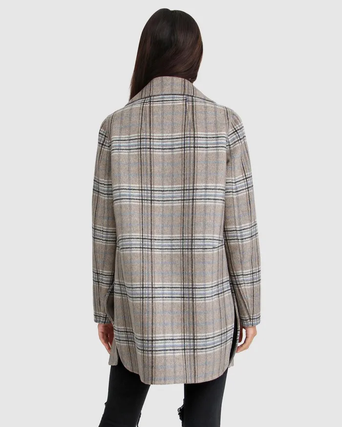 Women Coats and Jackets Belle and Bloom NEW FIT ExBoyfriend Wool Blend Oversized Jacket 8211 Oat Plaid