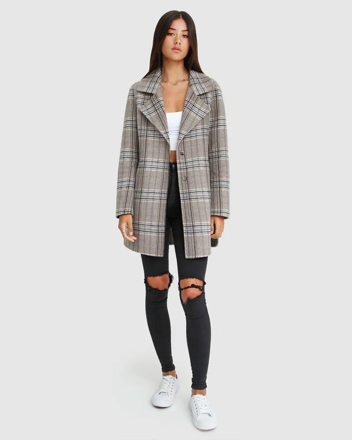 Women Coats and Jackets Belle and Bloom NEW FIT ExBoyfriend Wool Blend Oversized Jacket 8211 Oat Plaid