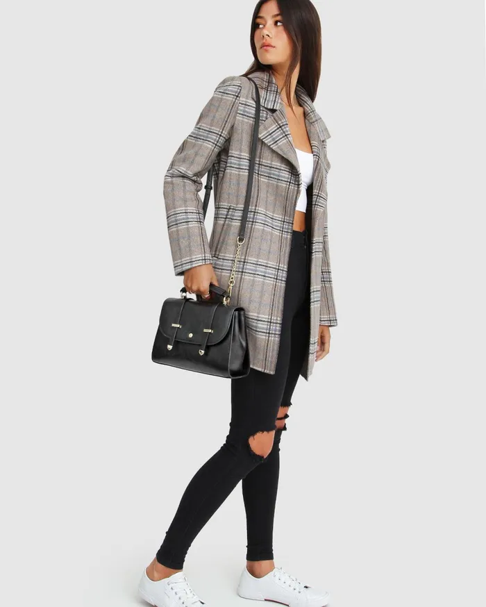 Women Coats and Jackets Belle and Bloom NEW FIT ExBoyfriend Wool Blend Oversized Jacket 8211 Oat Plaid