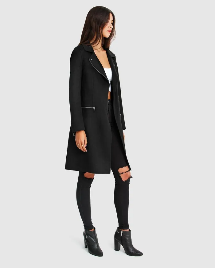 Women Coats and Jackets Belle and Bloom NEW FIT Last Chance Wool Blend Moto Coat 8211 Black