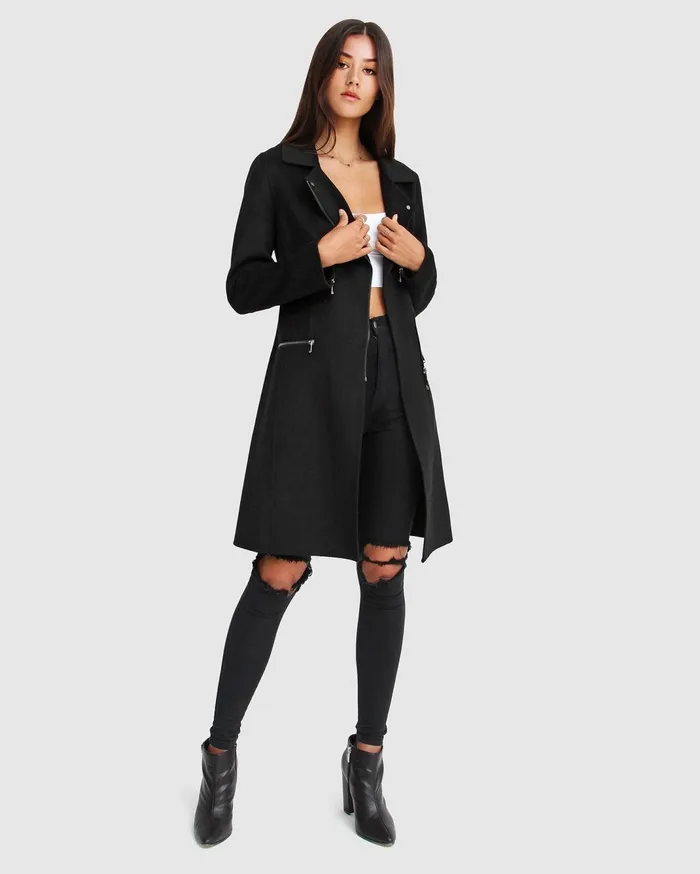 Women Coats and Jackets Belle and Bloom NEW FIT Last Chance Wool Blend Moto Coat 8211 Black