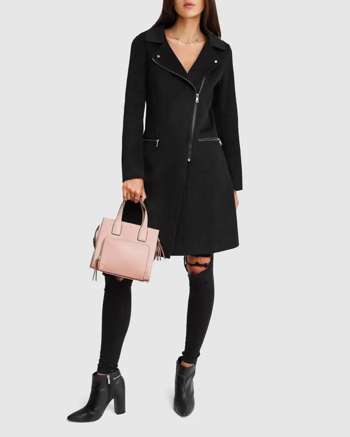 Women Coats and Jackets Belle and Bloom NEW FIT Last Chance Wool Blend Moto Coat 8211 Black