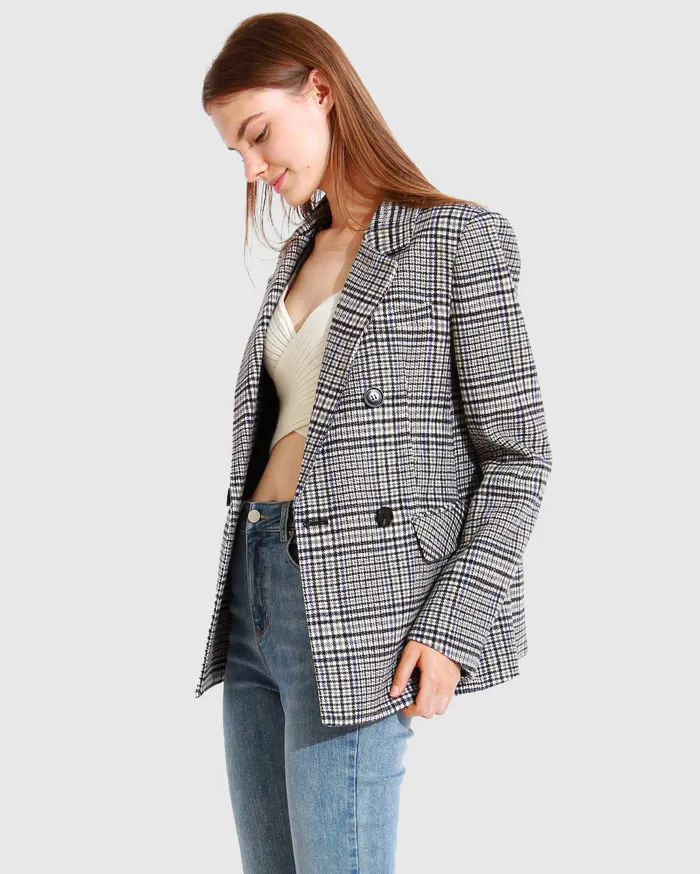 Women Coats and Jackets Belle and Bloom Piccadilly Wool Blend Plaid Blazer 8211 Grey Women Coats and Jackets Belle and Bloom Piccadilly Wool Blend Plaid Blazer 8211 Grey