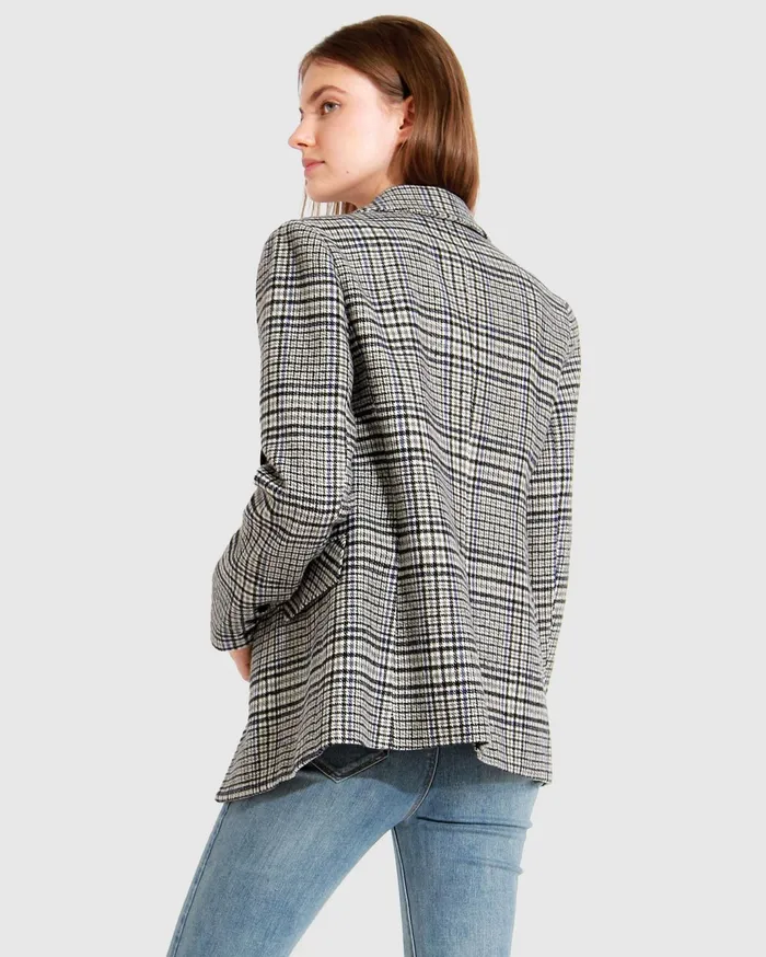 Women Coats and Jackets Belle and Bloom Piccadilly Wool Blend Plaid Blazer 8211 Grey