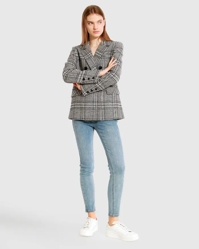 Women Coats and Jackets Belle and Bloom Piccadilly Wool Blend Plaid Blazer 8211 Grey