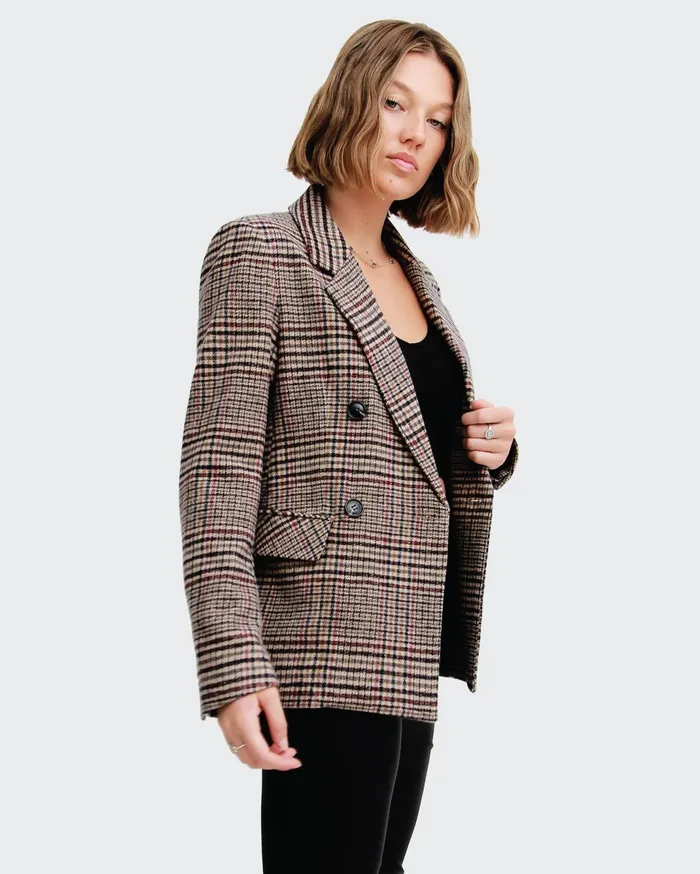 Women Coats and Jackets Belle and Bloom Piccadilly Wool Blend Plaid Blazer 8211 Oat