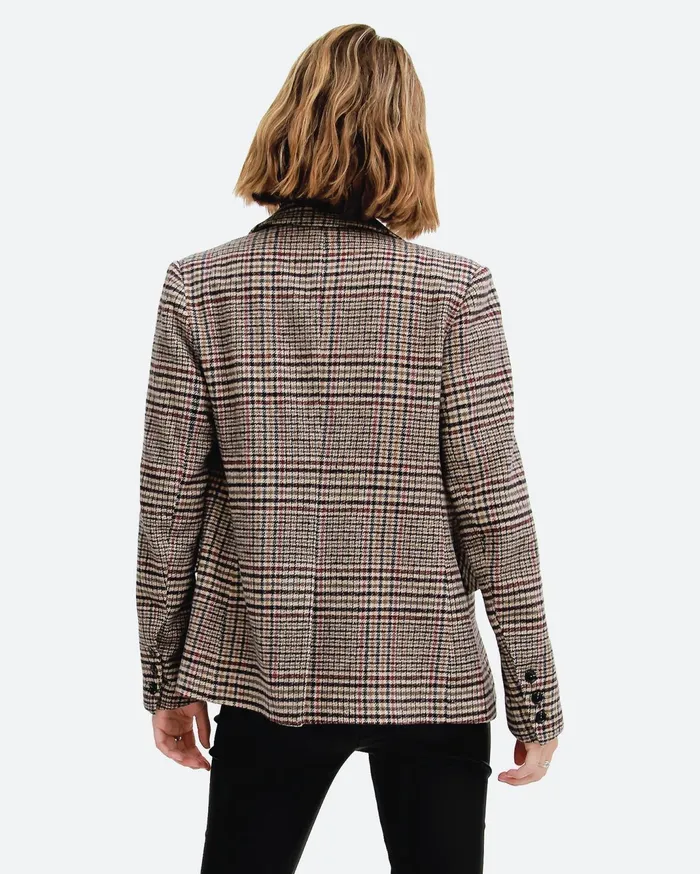 Women Coats and Jackets Belle and Bloom Piccadilly Wool Blend Plaid Blazer 8211 Oat